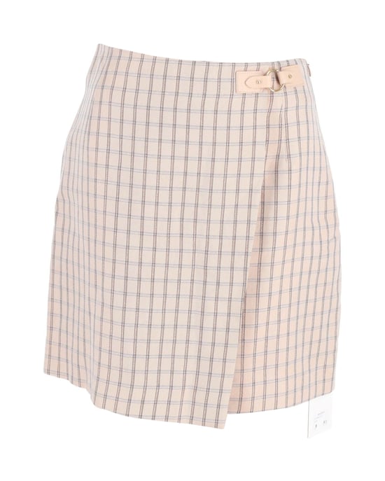 Sandro Paris Meredith karierter Mini-Wickelrock aus rosa Baumwolle - Image 1