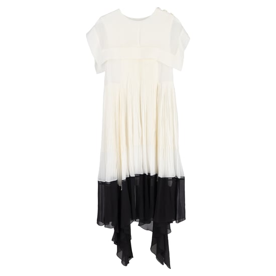 Chloé Midikleid mit eckigem Kragen und Falten aus weißer und schwarzer Viskose - Image 1