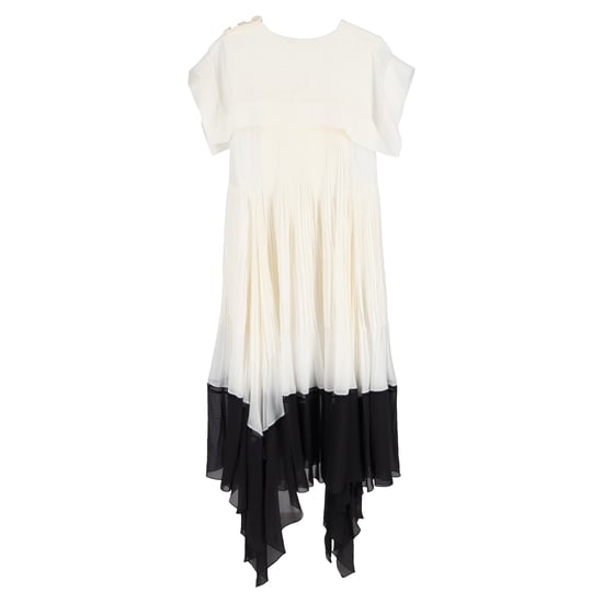 Chloé Midikleid mit eckigem Kragen und Falten aus weißer und schwarzer Viskose - Image 2