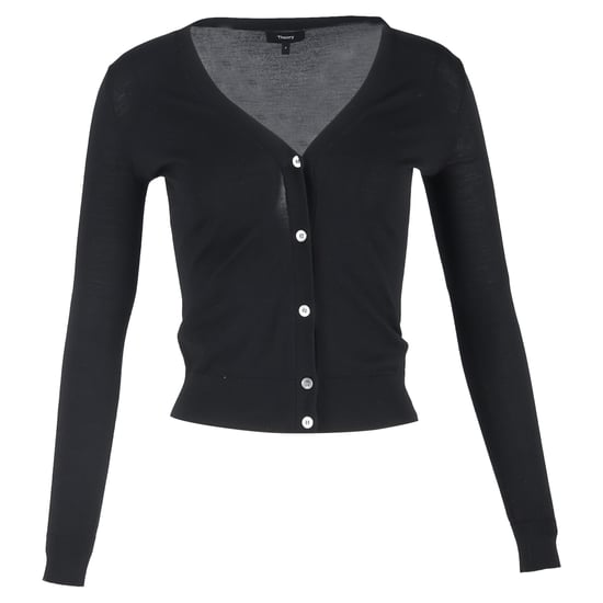 Schwarze Strickjacke mit V-Ausschnitt und Knöpfen von Theory aus Wolle - Image 1