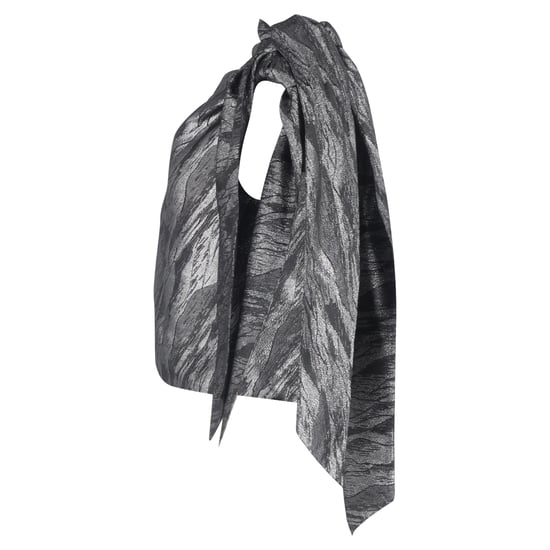 Ganni Bluse mit doppelten Bindebändern, bedrucktem Jacquardmuster, silberfarbenes Polyester - Image 2
