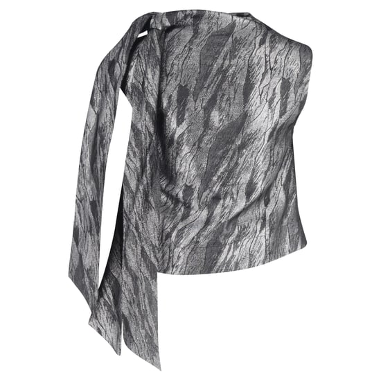 Ganni Bluse mit doppelten Bindebändern, bedrucktem Jacquardmuster, silberfarbenes Polyester - Image 3