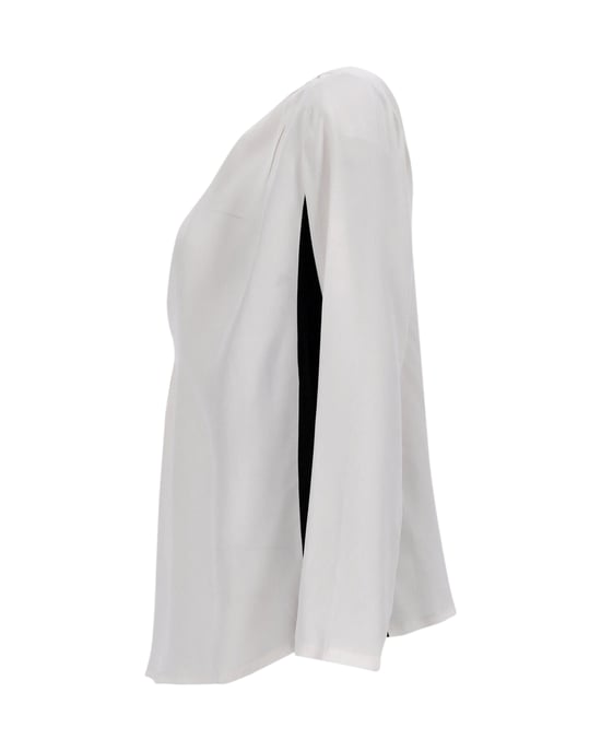 Sandro – Bluse mit V-Ausschnitt aus grauer Seide - Image 2