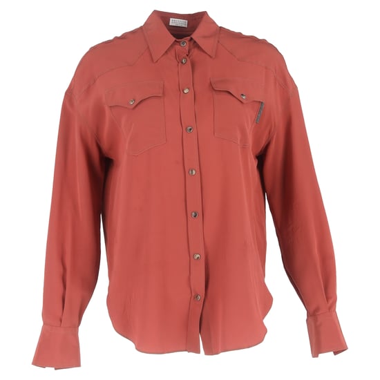 Brunello Cucinelli Crepe de Chine-Hemd aus roter Seide - Image 1