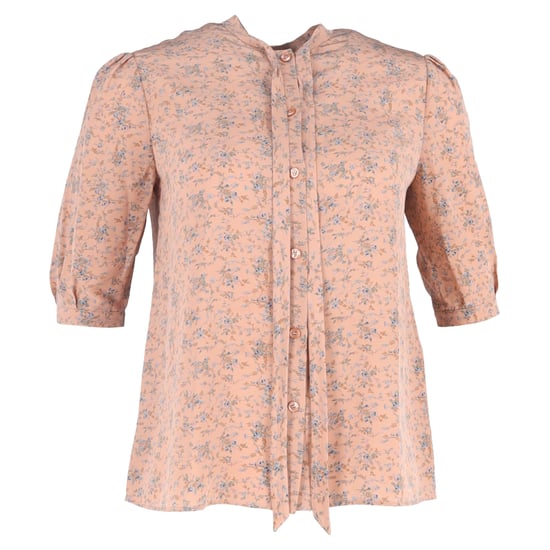 Celine Bluse aus bedrucktem Crêpe mit Schleife in Pfirsichseide - Image 1