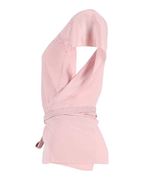 Paillettenbesetztes Top von Joseph mit Gürtel aus rosa Seide - Image 2