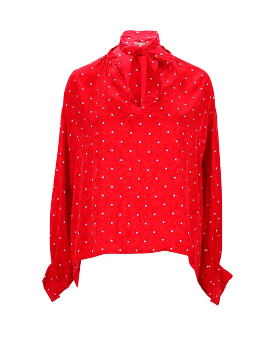 Maje Polka Dot Bow Shirt aus roter Viskose - Image 1