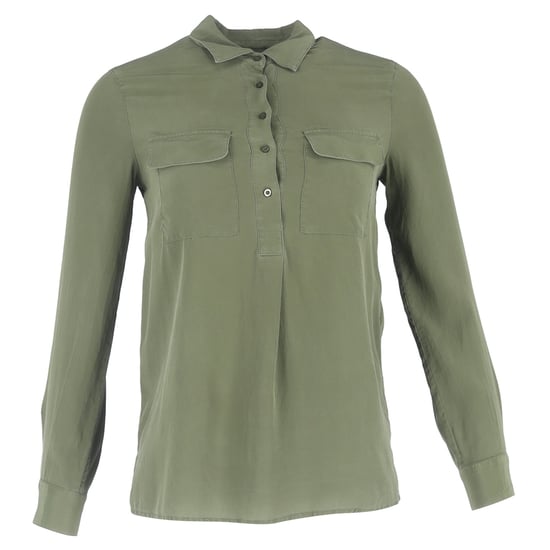 Maje Bluse mit halber Knopfleiste und Brusttaschen aus olivgrüner Seide - Image 1