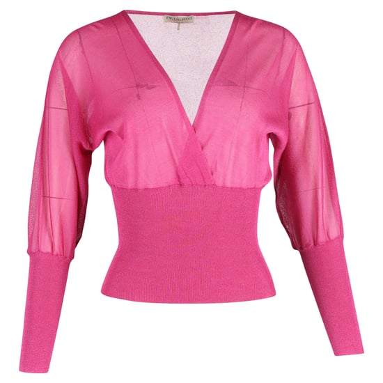 Emilio Pucci Langärmliges V-Ausschnitt Strickblusenshirt aus pinker Seide - Image 1