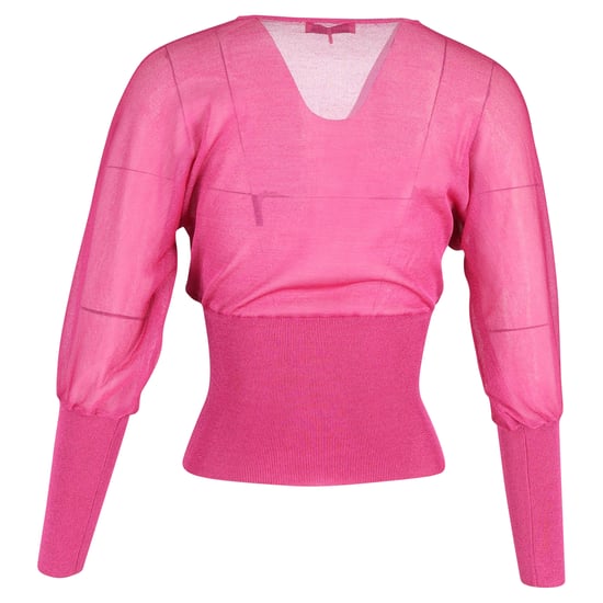 Emilio Pucci Langärmliges V-Ausschnitt Strickblusenshirt aus pinker Seide - Image 3
