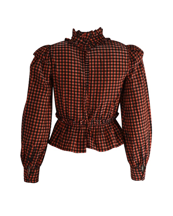 Ganni – Karierte Seersucker-Bluse aus mehrfarbigem Polyester - Image 3