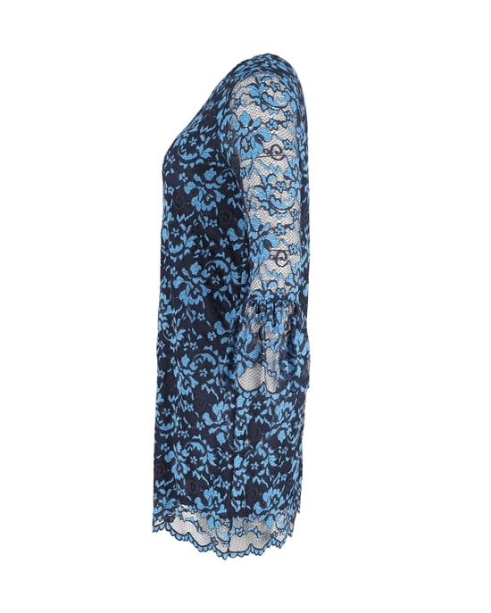 Ganni Kleid mit Spitzenärmeln und Blumenmuster aus blauem Polyester - Image 2