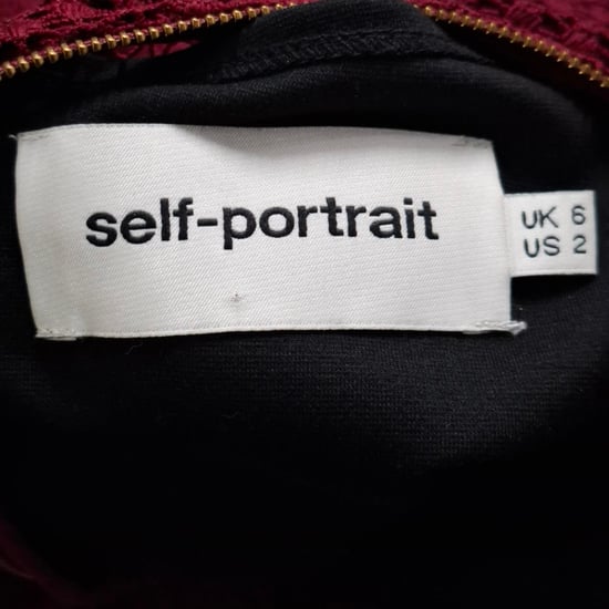 Self-Portrait Kleid mit Spitzen-Detail in Burgunderrot, langärmelig, Mini Länge, aus Polyester - Image 3