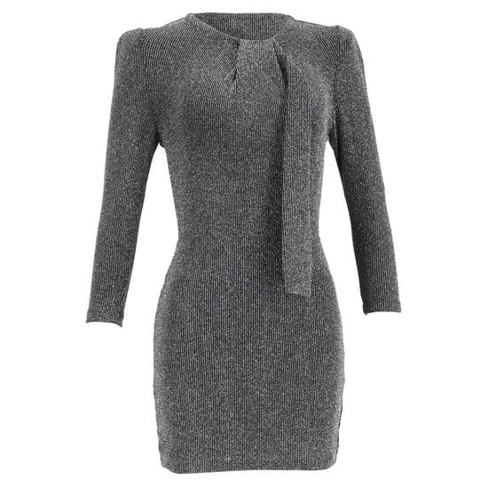 Iro Perk Strick-Minikleid mit Bindekragen und langen Ärmeln aus metallisch-silbernem Nylon - Image 1