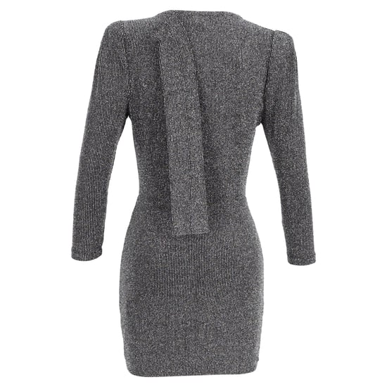 Iro Perk Strick-Minikleid mit Bindekragen und langen Ärmeln aus metallisch-silbernem Nylon - Image 3