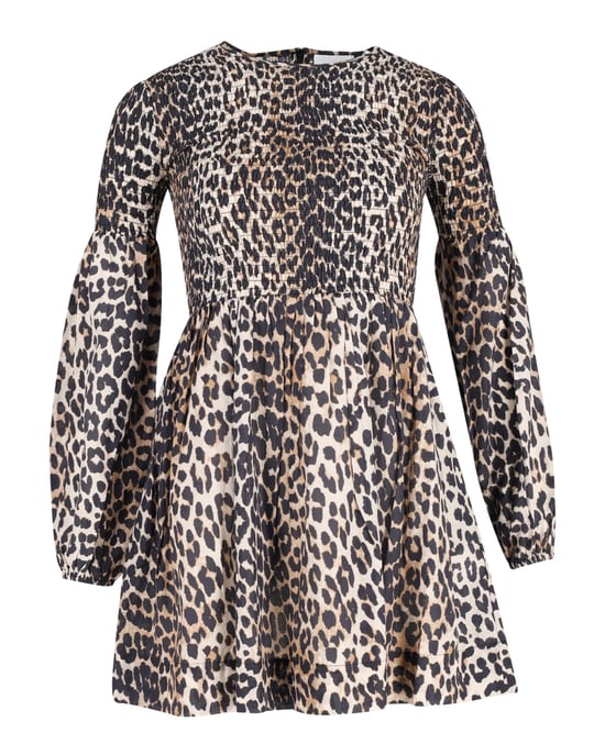 Ganni Minikleid mit Raffungen aus Baumwolle mit Tiermuster - Image 1