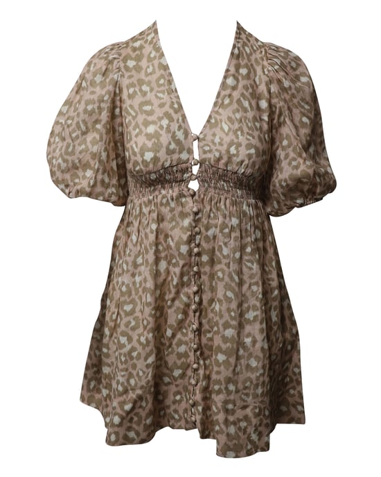 Zimmermann Carnaby Minikleid mit Raffungen aus Leinen mit Animal-Print - Image 1