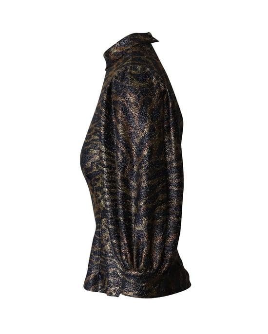 Ganni Tiger Print Puff Sleeve Lurex Stricktop aus mehrfarbigem Polyester - Image 2