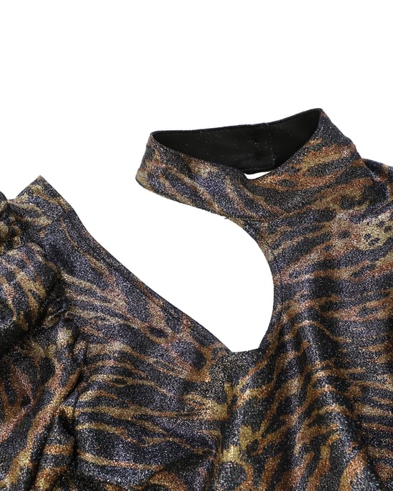 Ganni Tiger Print Puff Sleeve Lurex Stricktop aus mehrfarbigem Polyester - Image 4