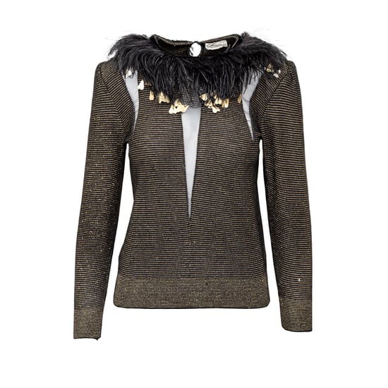 Valentino Boutique Top mit Federbesatz – 80er Jahre - Image 1
