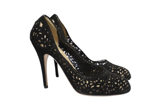 Valentino Garvani Laser Cut Pumps 115 in schwarzem Wildleder - Image 3