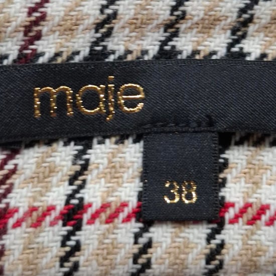 Maje Karo-Midirock mit asymmetrischem Muster aus beigem Baumwolltweed - Image 3