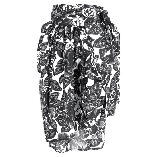 Lanvin Midirock mit Blumenmuster und Bindegürtel aus schwarzer und weißer Baumwolle - Image 1