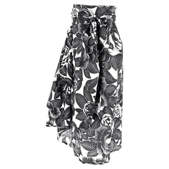 Lanvin Midirock mit Blumenmuster und Bindegürtel aus schwarzer und weißer Baumwolle - Image 2