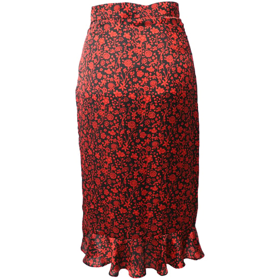Maje Blumen-Asymmetrischer Drapierungsrock aus roter Seide - Image 3