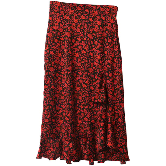 Maje Blumen-Asymmetrischer Drapierungsrock aus roter Seide - Image 5