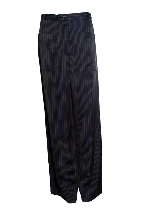 Dries van Noten, gestreifte, glänzende Hose mit weitem Bein - Image 1