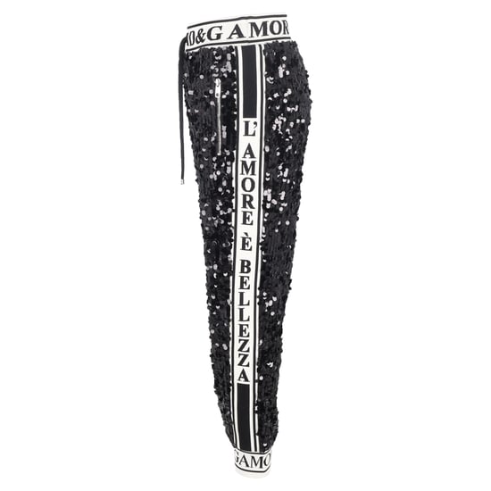 Dolce & Gabbana Pailletten-Trainingshose mit Kordelzug aus schwarzem Polyester - Image 2