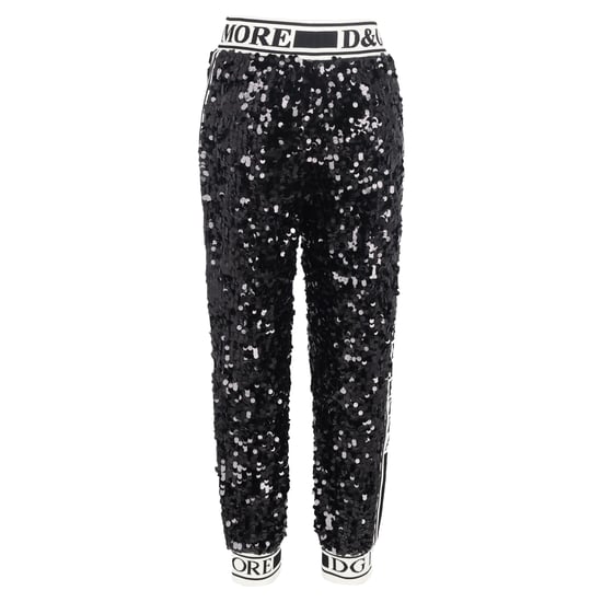 Dolce & Gabbana Pailletten-Trainingshose mit Kordelzug aus schwarzem Polyester - Image 3