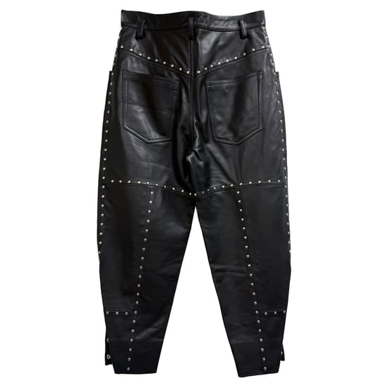 Isabel Marant Viamao Nietenbesetzte, schmal zulaufende Hose aus schwarzem Leder - Image 2