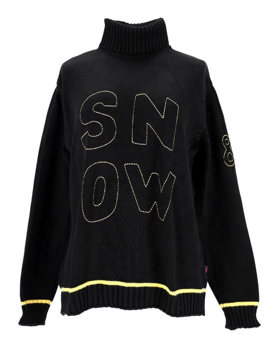 Dolce & Gabbana SNOW Hochgeschlossener Strickpullover aus bedruckter schwarzer Wolle - Image 1