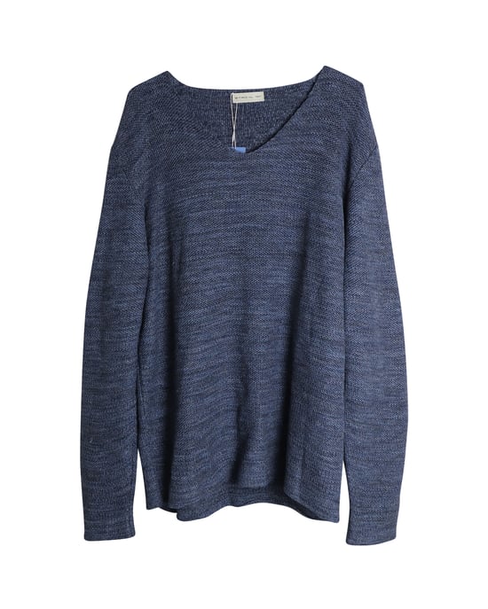 Etro V-Ausschnitt Strickpullover aus blauem Baumwoll-Leinen - Image 1