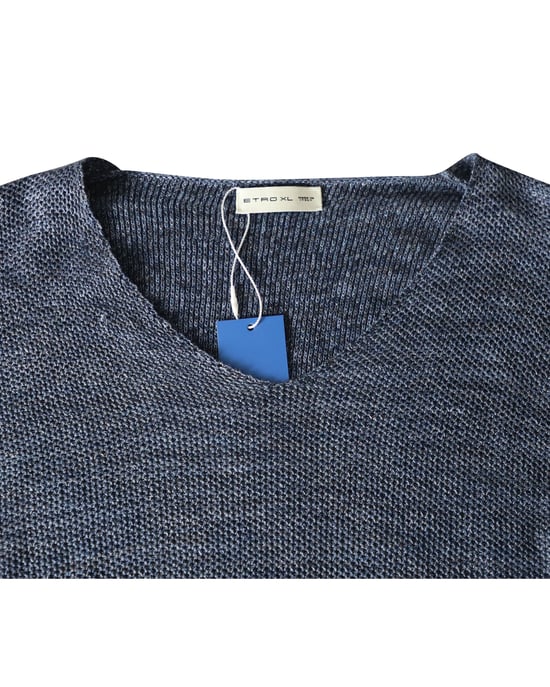 Etro V-Ausschnitt Strickpullover aus blauem Baumwoll-Leinen - Image 3