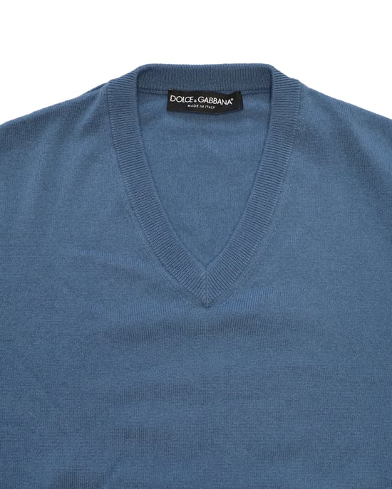 Dolce & Gabbana V-Ausschnitt Pullover aus blauer Kaschmirwolle - Image 3