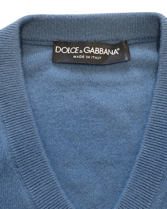 Dolce & Gabbana V-Ausschnitt Pullover aus blauer Kaschmirwolle - Image 4