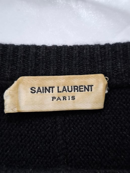 Saint Laurent Pullover mit Rundhalsausschnitt und Spielkartenstickerei aus schwarzem Kaschmir - Image 4