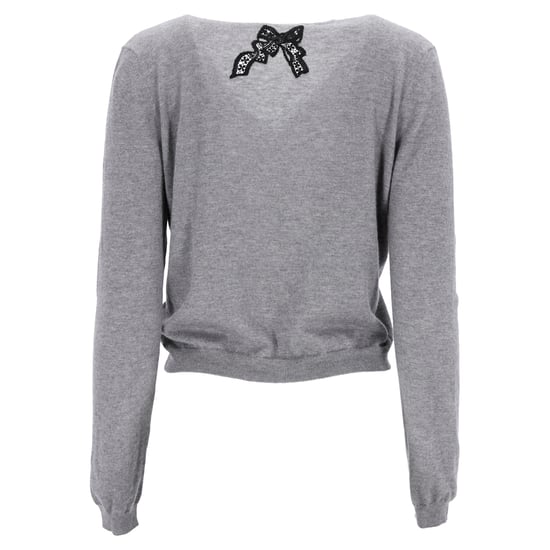 RED Valentino Strickjacke mit Schleifenverzierung aus grauer Wolle - Image 3
