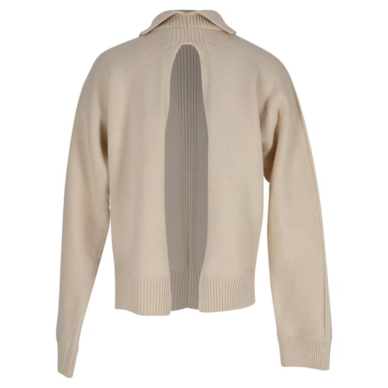 Jil Sander Strickpullover mit Stehkragen und offenem Rücken aus cremefarbener Wolle - Image 3