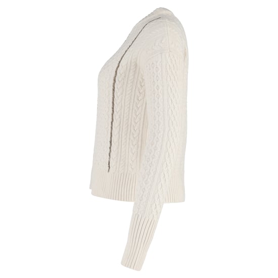 Michael Kors Zopfstrickpullover mit Kettenverzierung aus weißer Wolle - Image 2