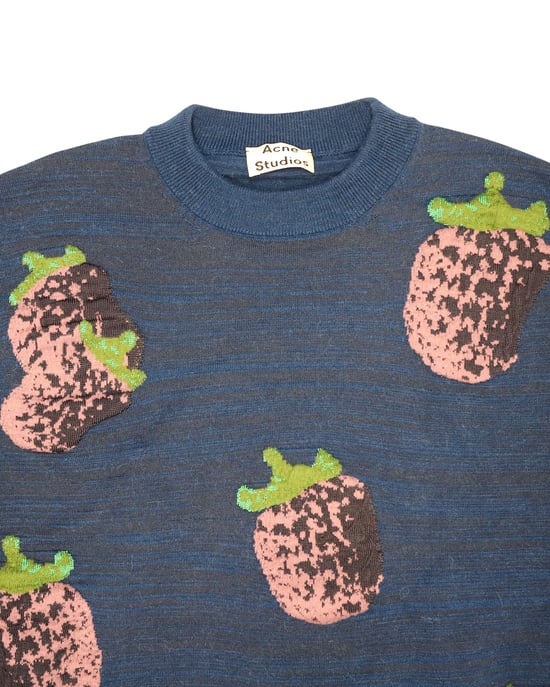Acne Studio Koray Frucht-Jacquard-Pullover aus blauer Acrylwolle - Image 3