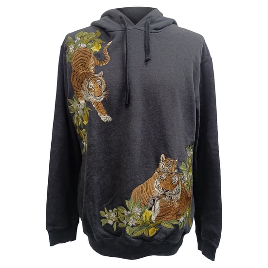 Dolce & Gabbana Hoodie mit Tigerstickerei aus grauer Baumwolle - Image 1