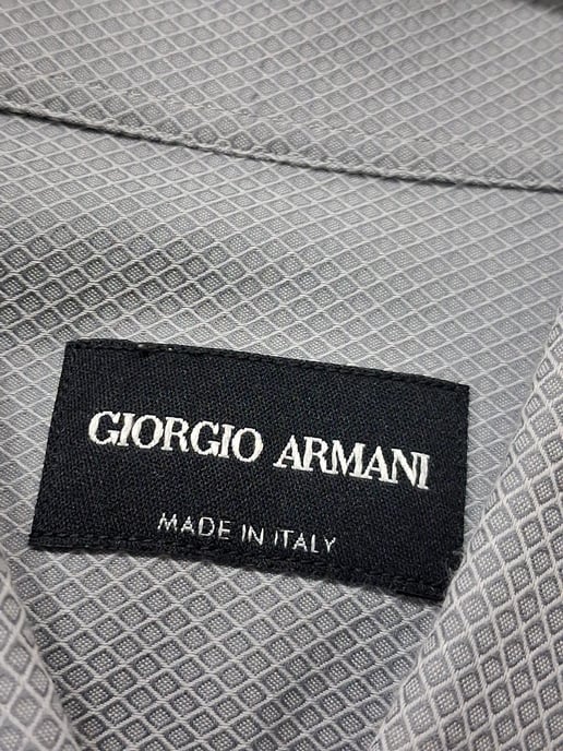 Giorgio Armani Gemusterte Hemd mit versteckten Knöpfen aus grauer Baumwolle - Image 6