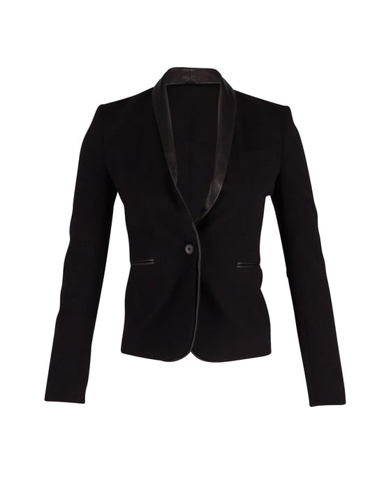 Maje Blazer mit Kontrastbesatz aus schwarzer Wolle - Image 1