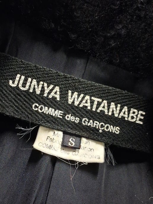 Zweireihiger langer Bouclé-Mantel von Comme des Garçons aus schwarzer Wolle - Image 5