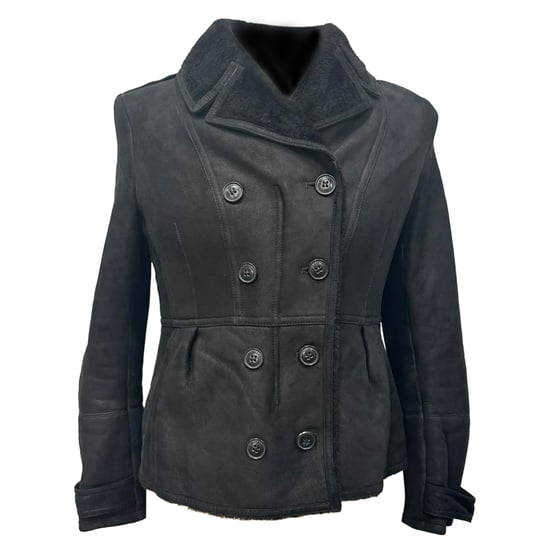 Burberry Brit Chedleigh zweireihige Shearling-Jacke aus schwarzem Leder - Image 1