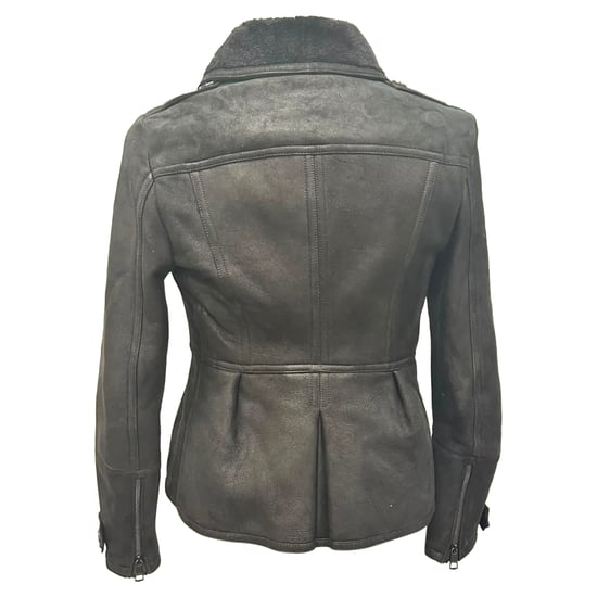 Burberry Brit Chedleigh zweireihige Shearling-Jacke aus schwarzem Leder - Image 3